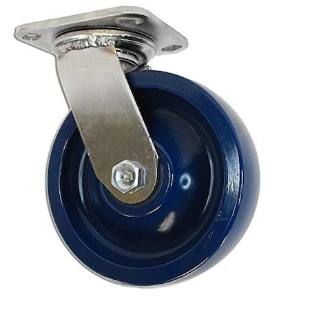 Casterhq 6" Stainless Steel Swivel Caster, Blue Solid Poly Wheel, 1200 Lbs Ca HD6760-01-PLX